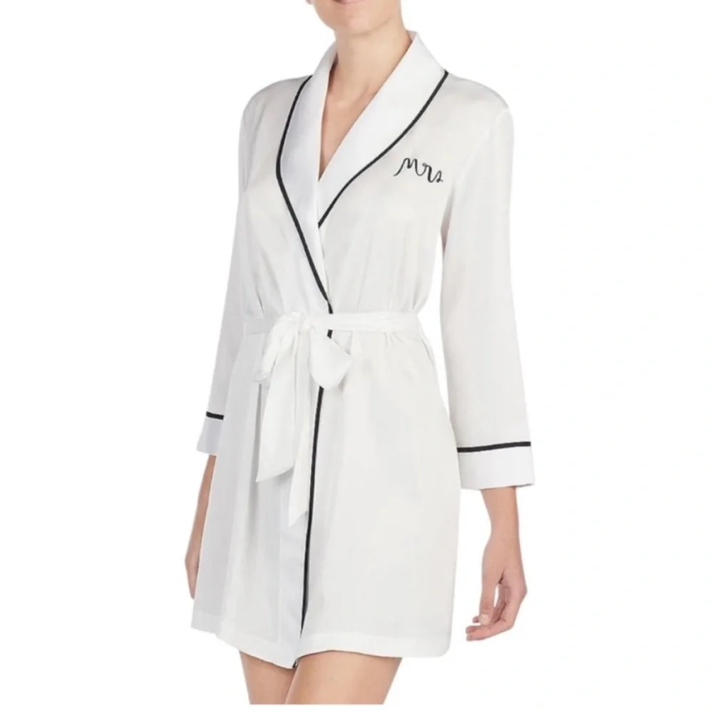 kate spade White Satin Robe with Black Trim